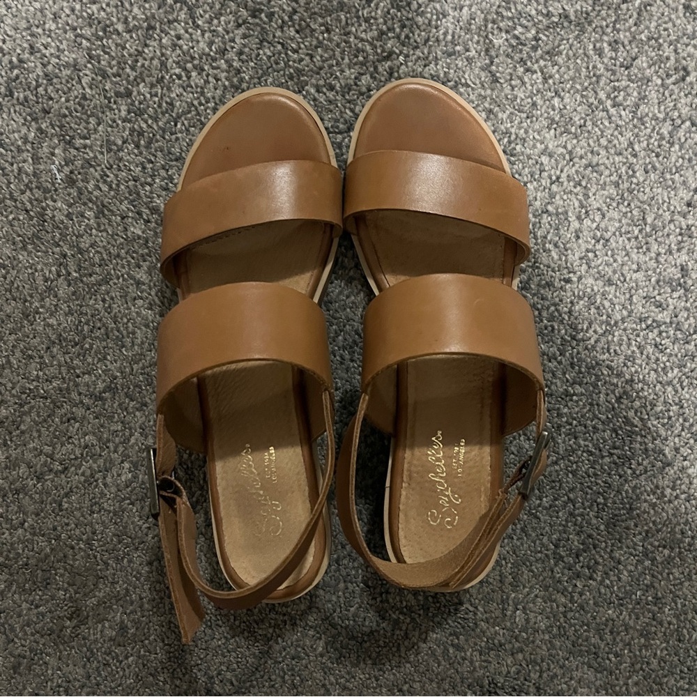 Seychelles Double Strap Cognac Leather Sandals - Picture 2 of 3